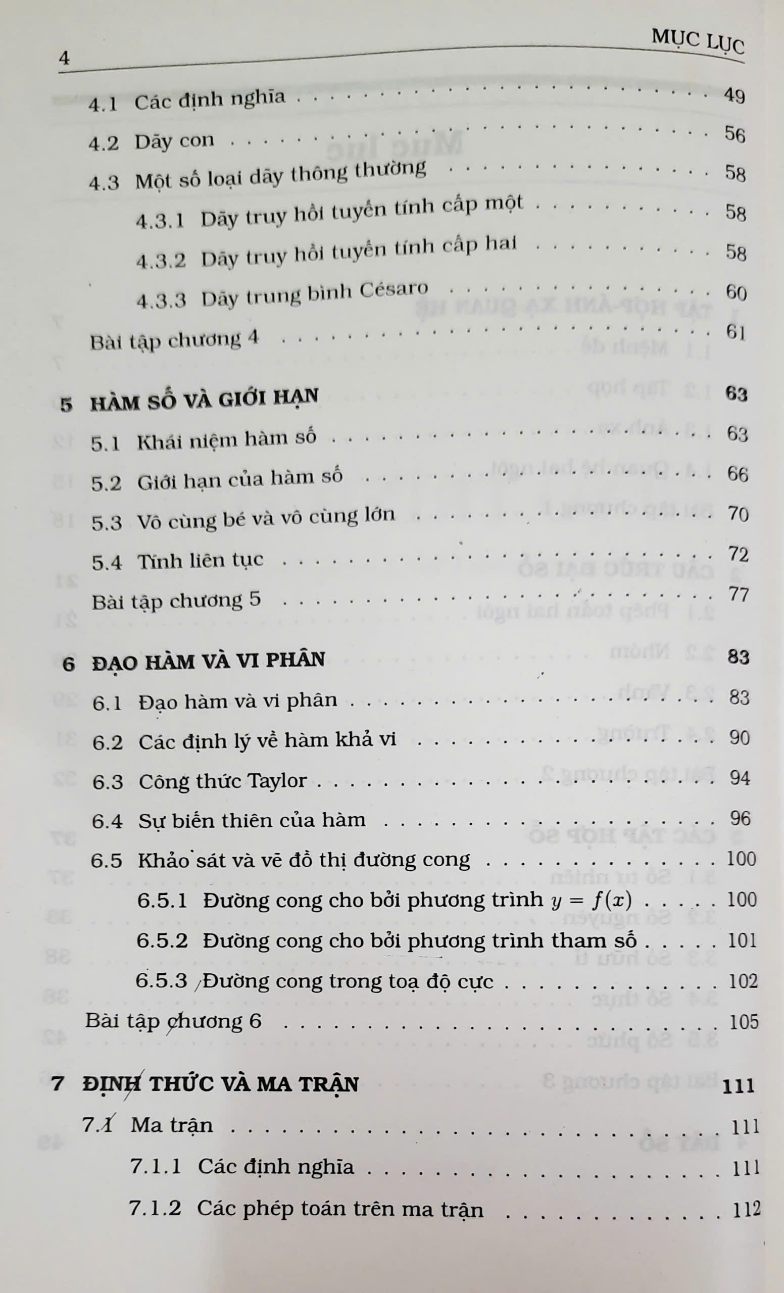 Giáo trình Toán I (CTCLC Việt Pháp) -Trần Lưu Cường, Lê Thái Thanh - ML2